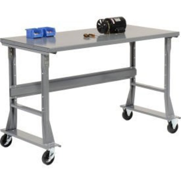 Global Equipment 60 x 36 Mobile Fixed Height C-Channel Flared Leg Workbench - Steel - Gray 183406A